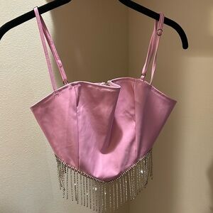 Baby pink crop tank with rhinestones